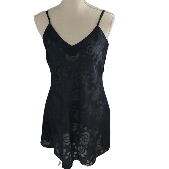 Vintage Victoria’s Secret gold label black rosette burnout slip dress